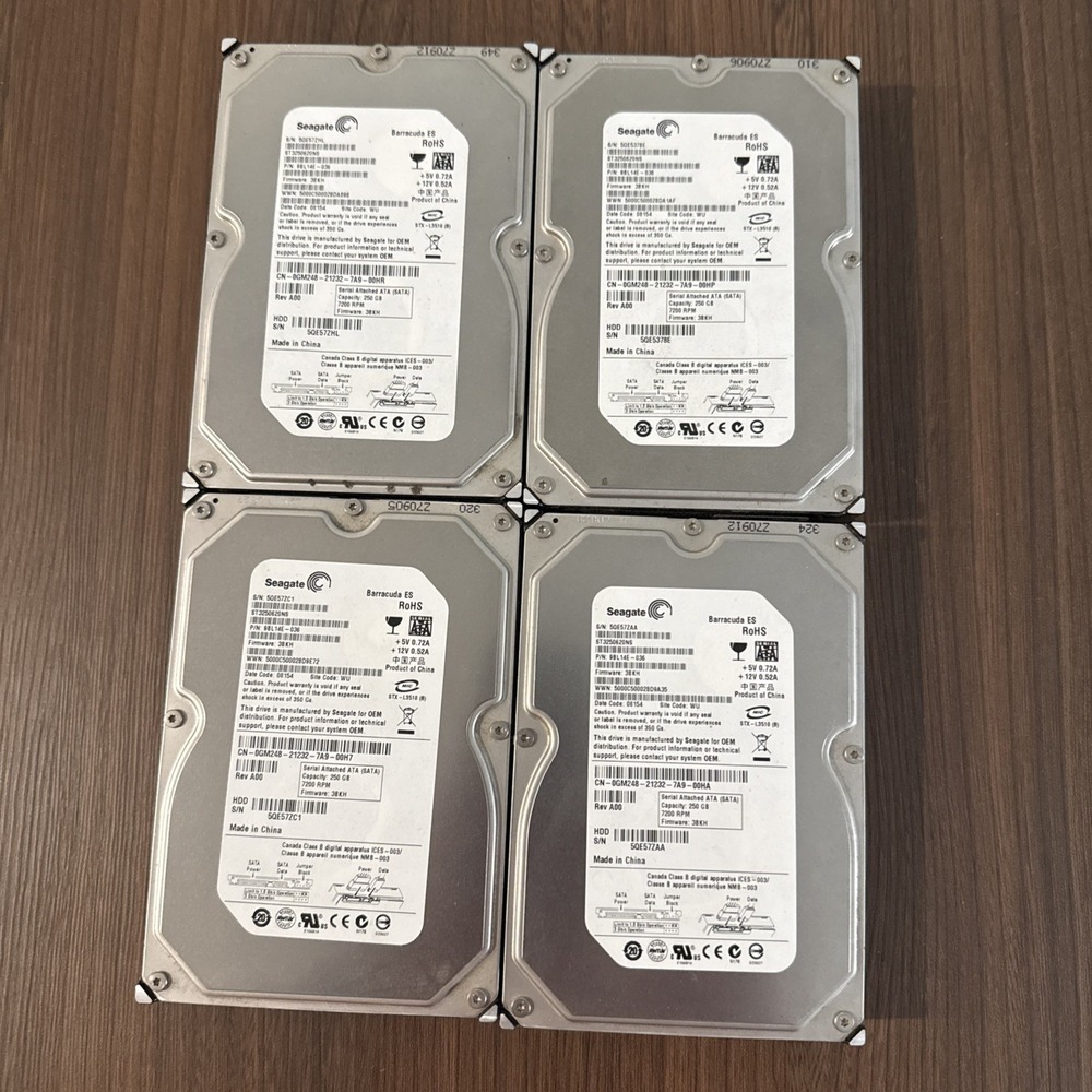 Lot of 4 Seagate Barracuda ES 250GB SATA 7200RPM Hard Drives ST3250620NS